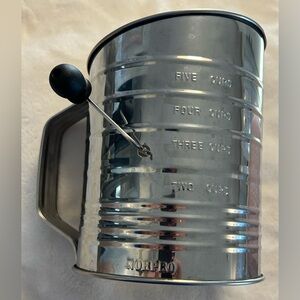 Flour Sifter Vintage 5 Cup Measure Vintage Black Wood Knob Rotary Handle